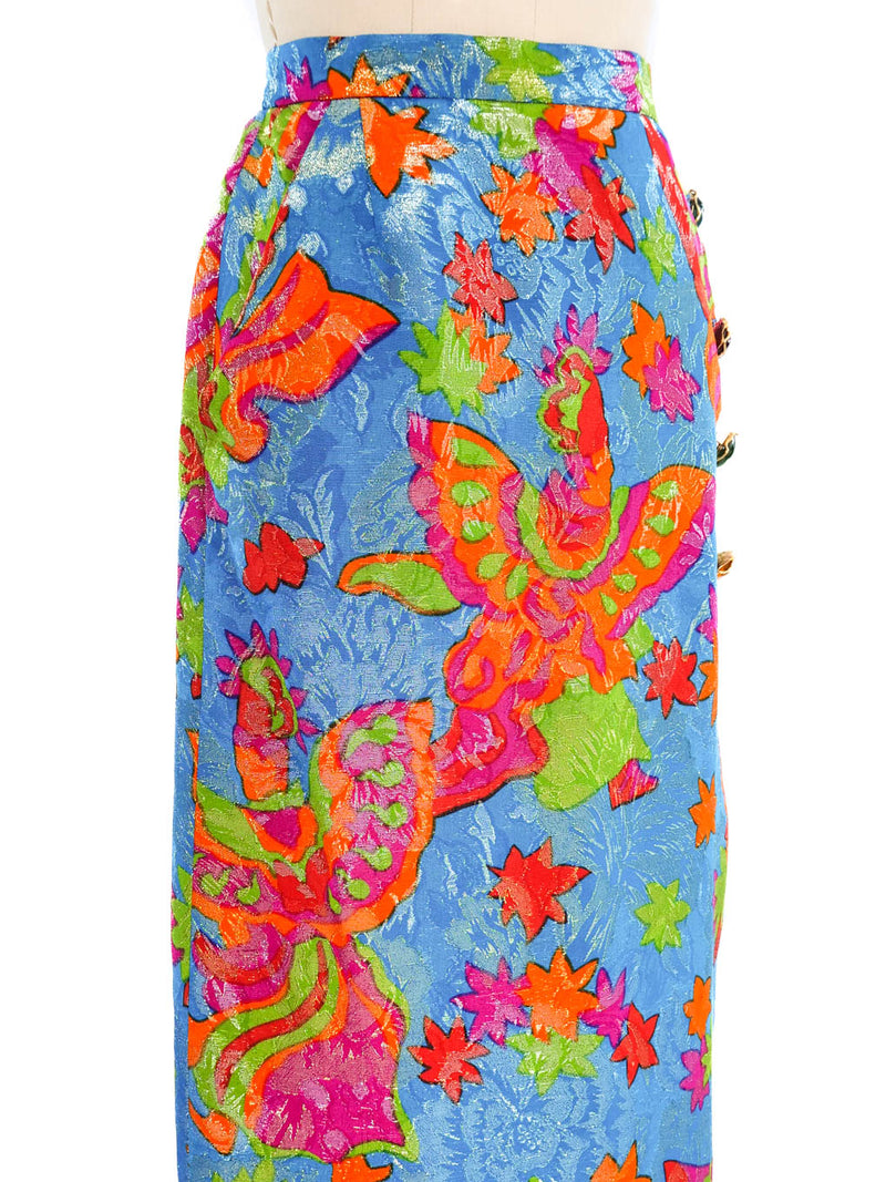 Yves Saint Laurent Floral Printed Metallic Skirt Bottom arcadeshops.com
