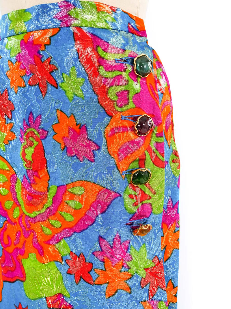 Yves Saint Laurent Floral Printed Metallic Skirt Bottom arcadeshops.com