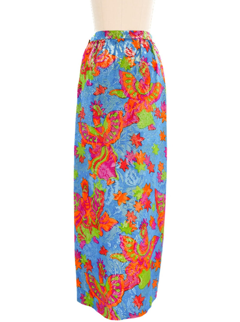 Yves Saint Laurent Floral Printed Metallic Skirt Bottom arcadeshops.com