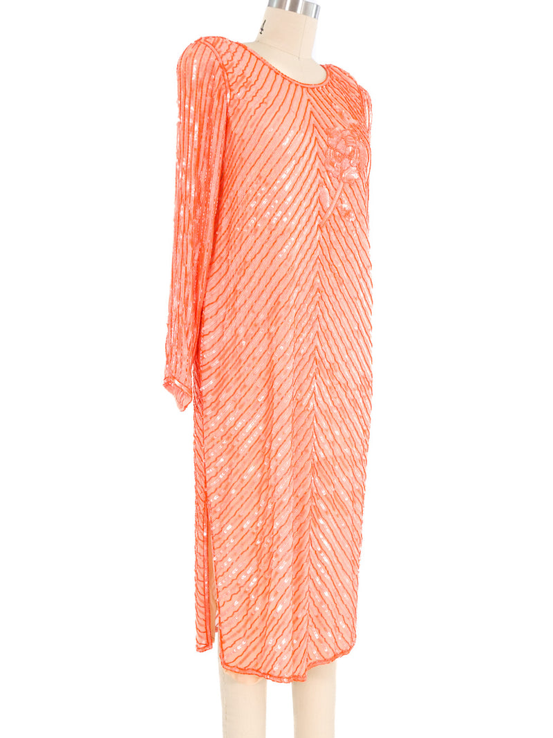 Coral Beaded Silk Chiffon Dress Dress arcadeshops.com