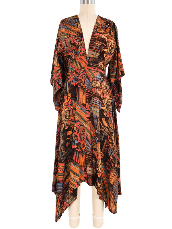 1970's Floral Printed Silk Handkerchief Dress Dress arcadeshops.com