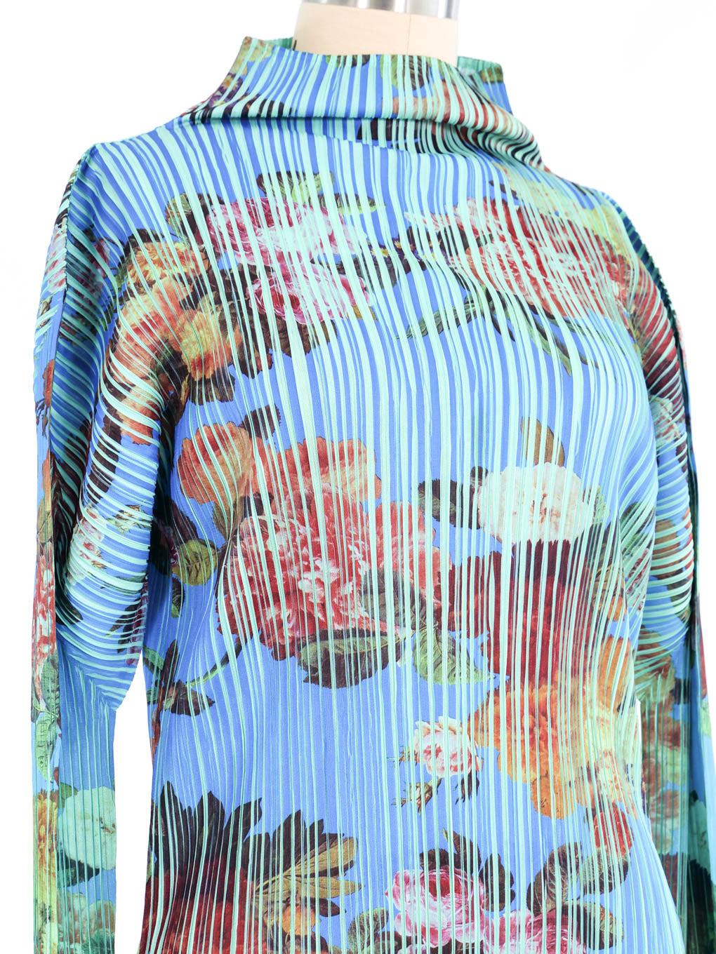 1994 Pleats Please Issey Miyake Floral High Neck Top