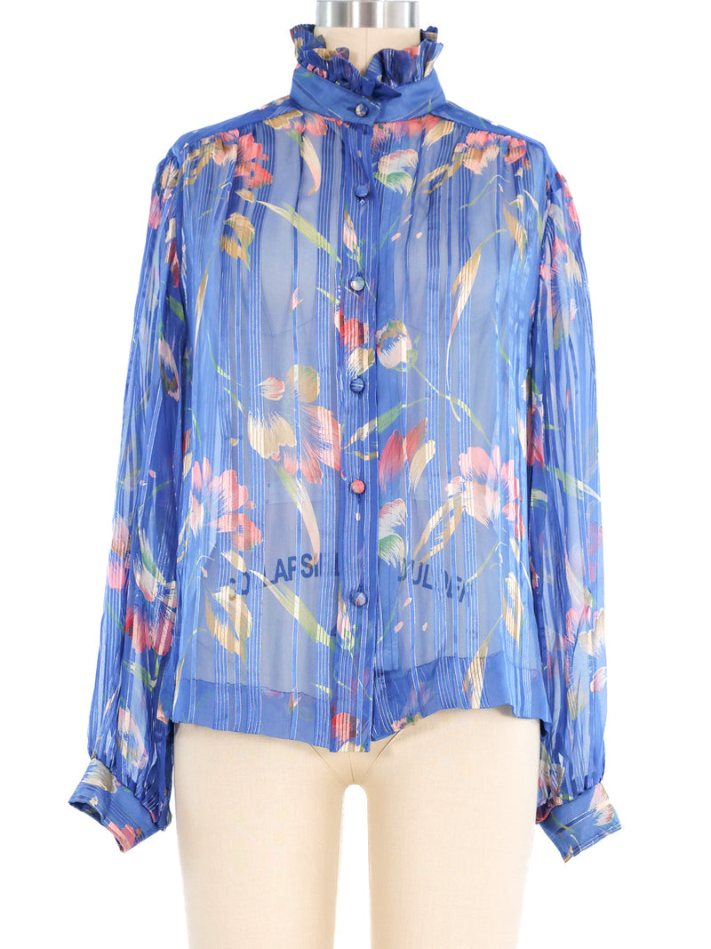 1970's Floral Chiffon Blouse Top arcadeshops.com