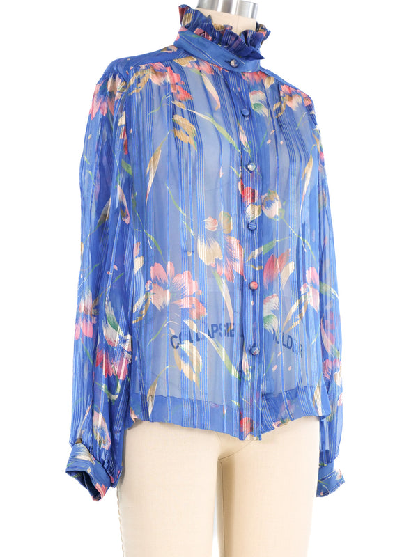 1970's Floral Chiffon Blouse Top arcadeshops.com