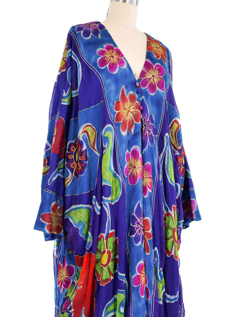 1970's Floral Silk Chiffon Caftan Dress arcadeshops.com
