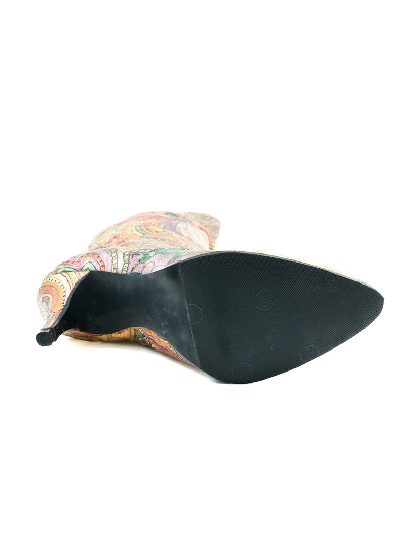 Floral Printed Metallic Leather Boots, 7.5 Accessory arcadeshops.com