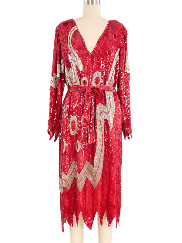 Red Sequined Silk Dress Dress arcadeshops.com