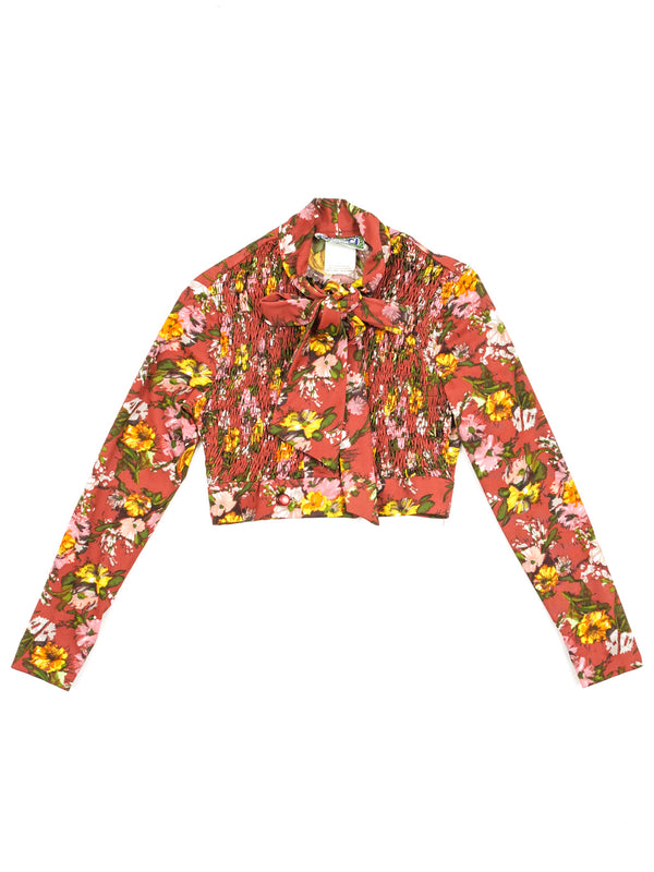 1970s Floral Pussy Bow Blouse Top arcadeshops.com