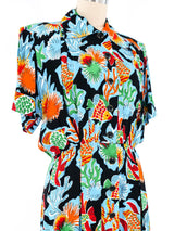 1980's Yves Saint Laurent Tropical Print Crepe Dress Dress arcadeshops.com