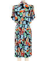 1980's Yves Saint Laurent Tropical Print Crepe Dress Dress arcadeshops.com