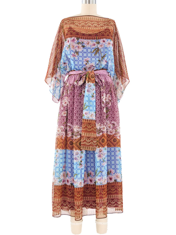 1970's Victor Costa Floral Chiffon Maxi Dress Dress arcadeshops.com