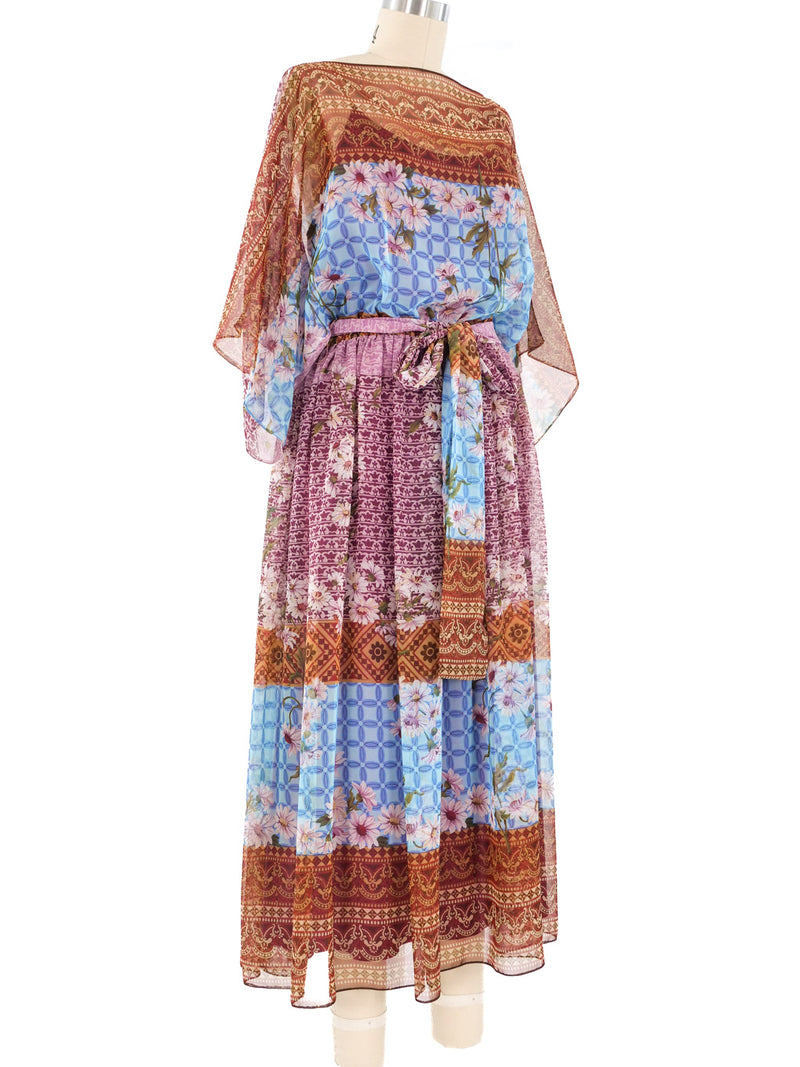 1970's Victor Costa Floral Chiffon Maxi Dress Dress arcadeshops.com