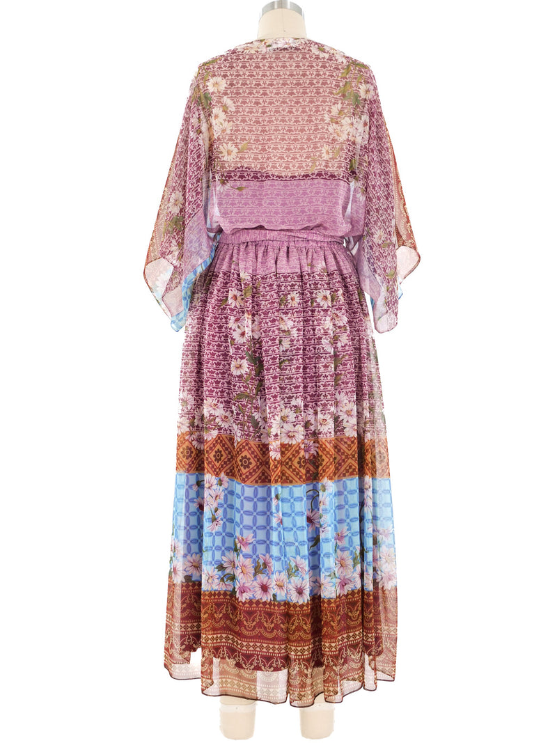 1970's Victor Costa Floral Chiffon Maxi Dress Dress arcadeshops.com