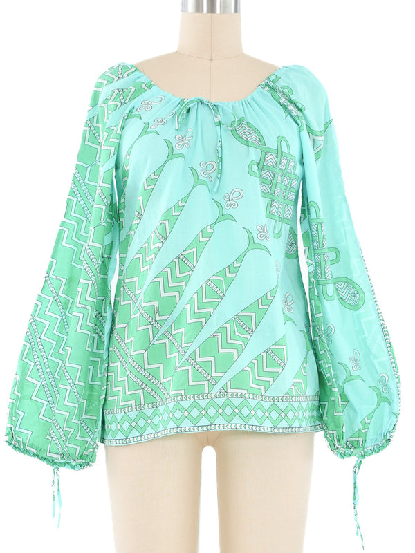 Emilio Pucci Printed Cotton Balloon Sleeve Blouse Top arcadeshops.com