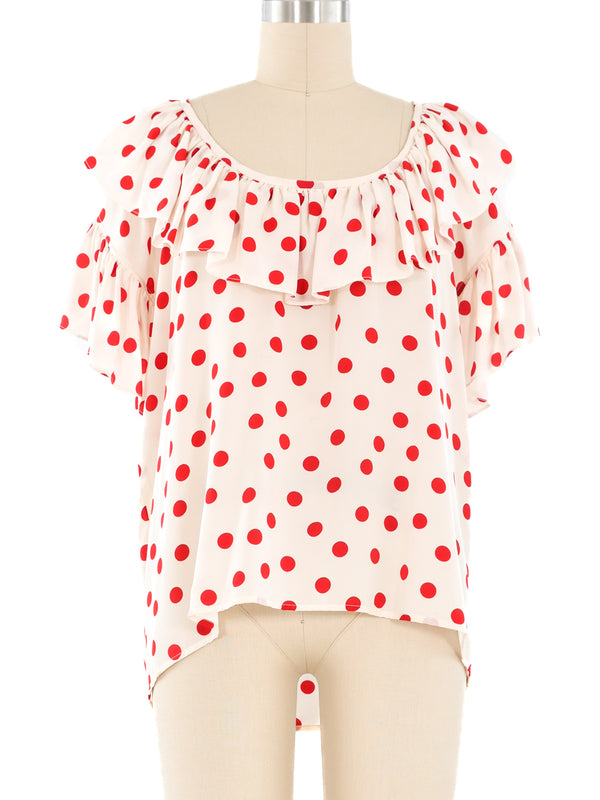 Yves Saint Laurent Polka Dot Ruffle Blouse Top arcadeshops.com