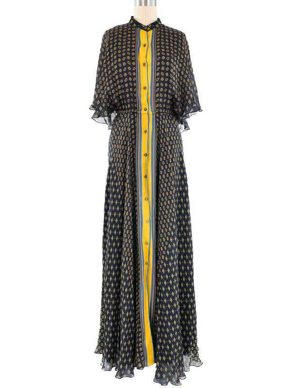 Navy Printed Flutter Sleeve Maxi Dress Dress arcadeshops.com