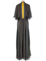 Navy Printed Flutter Sleeve Maxi Dress Dress arcadeshops.com