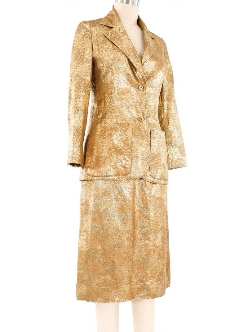 Oscar de la Renta Gold Metallic Skirt Suit Suit arcadeshops.com