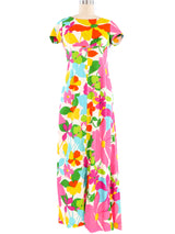 1960's Neon Floral Maxi Dress Dress arcadeshops.com