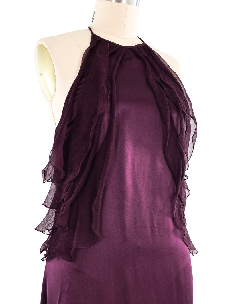 Emanuel Ungaro Plum Silk and Chiffon Halter Gown Dress arcadeshops.com