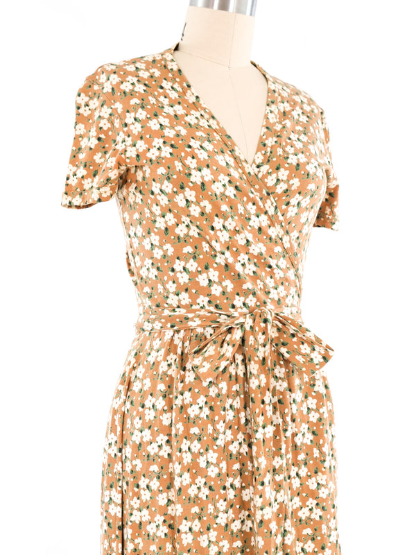 1970s Diane Von Furstenberg Tan Floral Wrap Dress Dress arcadeshops.com