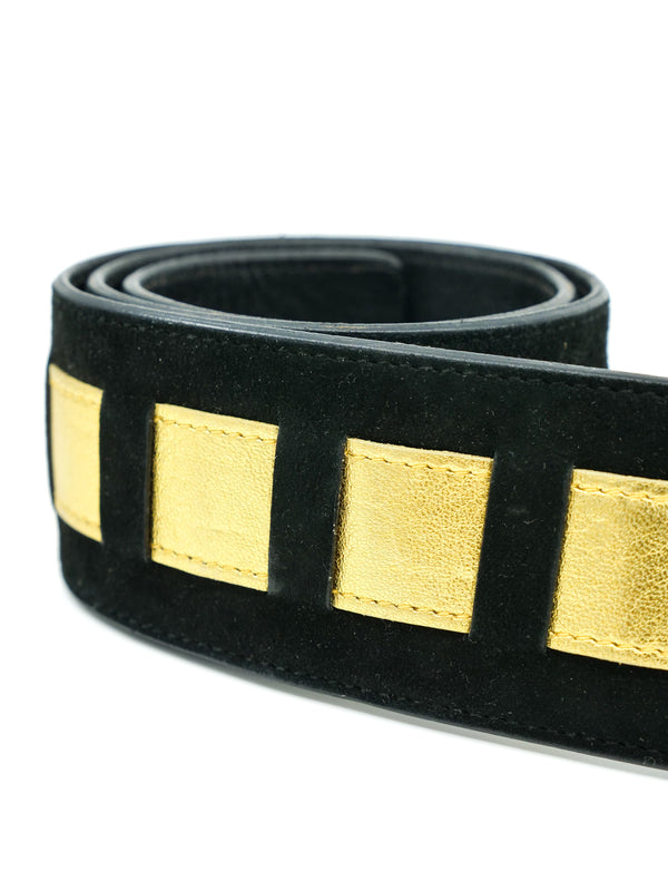 Valentino Black And Gold Suede Waist Belt Accessory arcadeshops.com