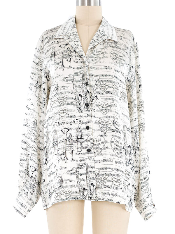 Escada Sheet Music Printed Silk Blouse Top arcadeshops.com