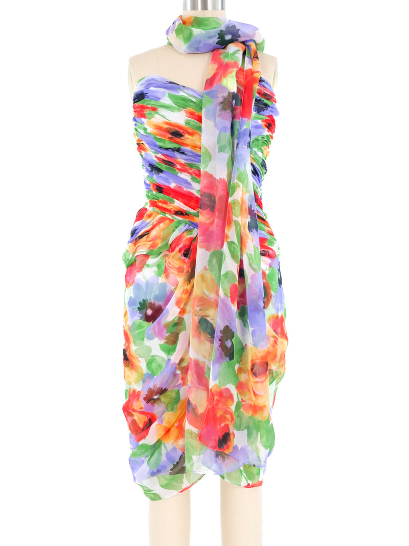Victor Costa Ruched Floral Bustier Dress Dress arcadeshops.com
