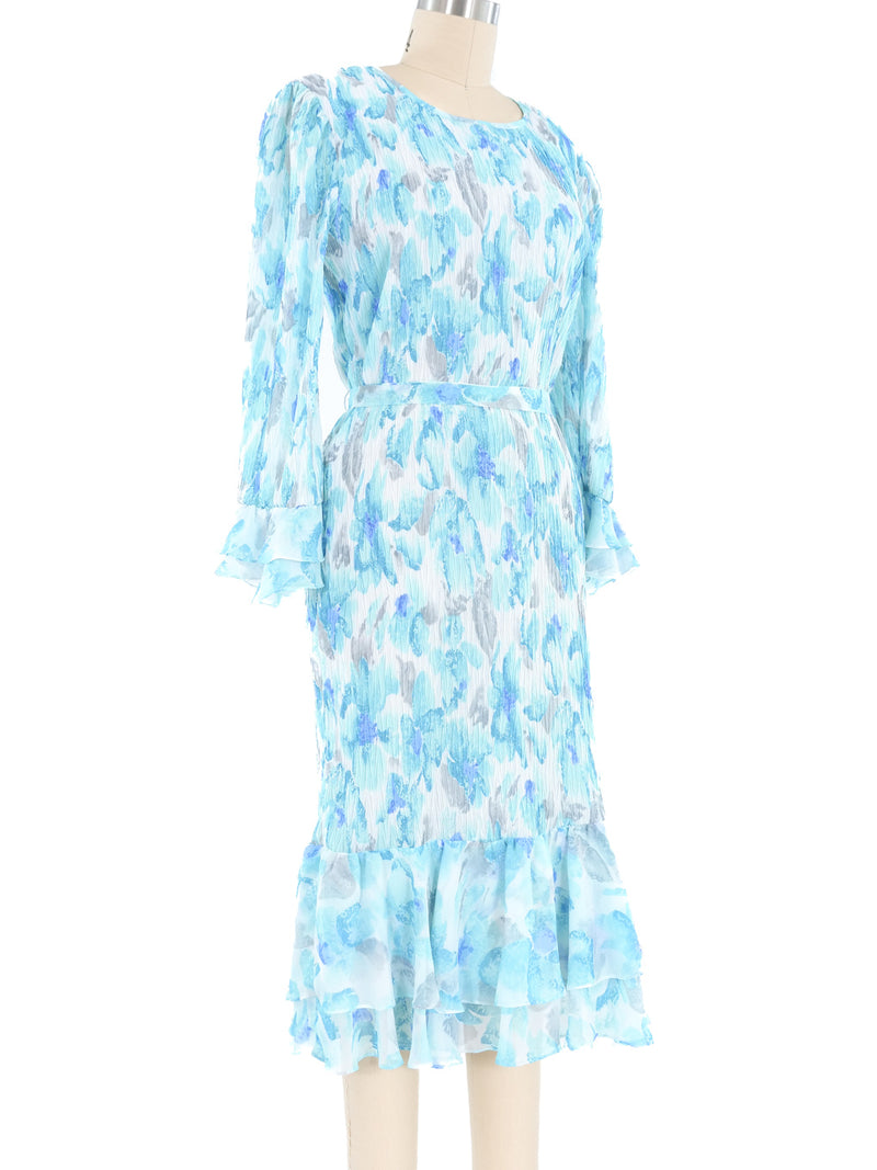 Turquoise Pleated Ruffle Dress Dress arcadeshops.com