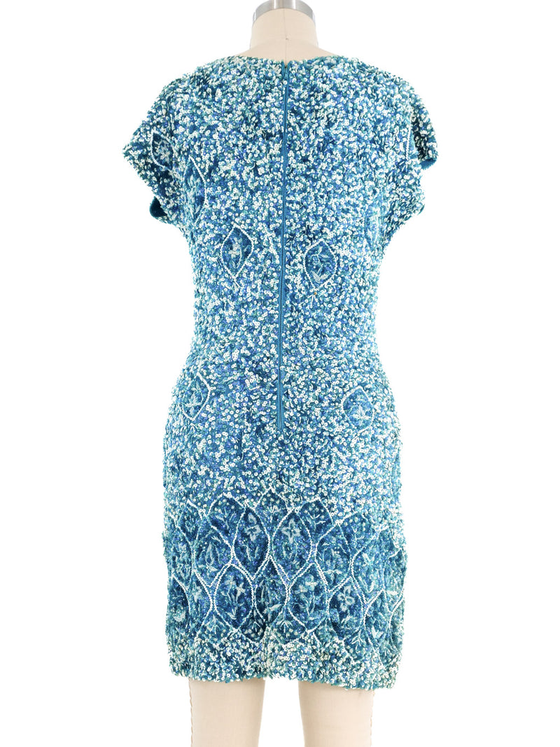 1960s Turquoise Sequin Knit Mini Dress Dress arcadeshops.com