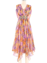 1960s Purple Abstract Swirl Print Dress with Marabou Trimmed Shawl Dress arcadeshops.com