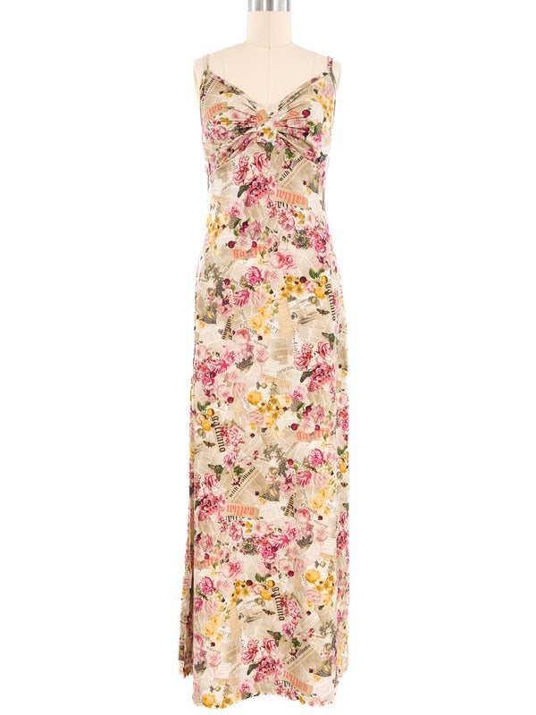 John Galliano Floral Gazette Print Slip Dress Dress arcadeshops.com