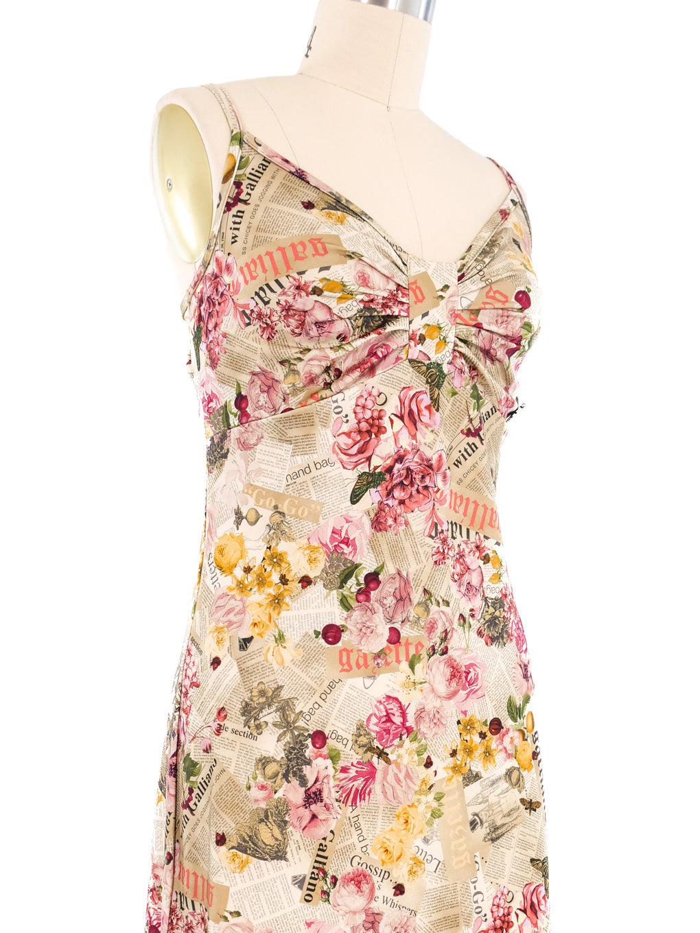 John Galliano Floral Gazette Print Slip Dress