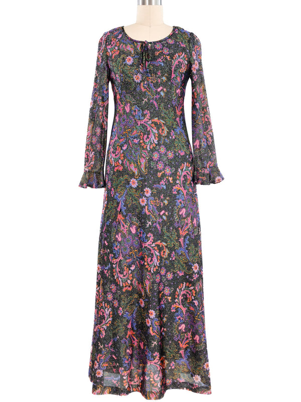 1970s Floral Lurex Maxi Dress Dress arcadeshops.com