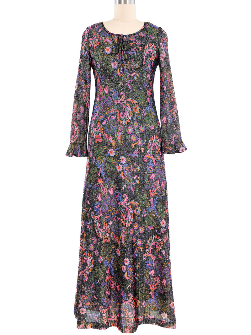 1970s Floral Lurex Maxi Dress Dress arcadeshops.com