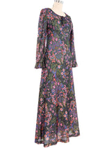 1970s Floral Lurex Maxi Dress Dress arcadeshops.com