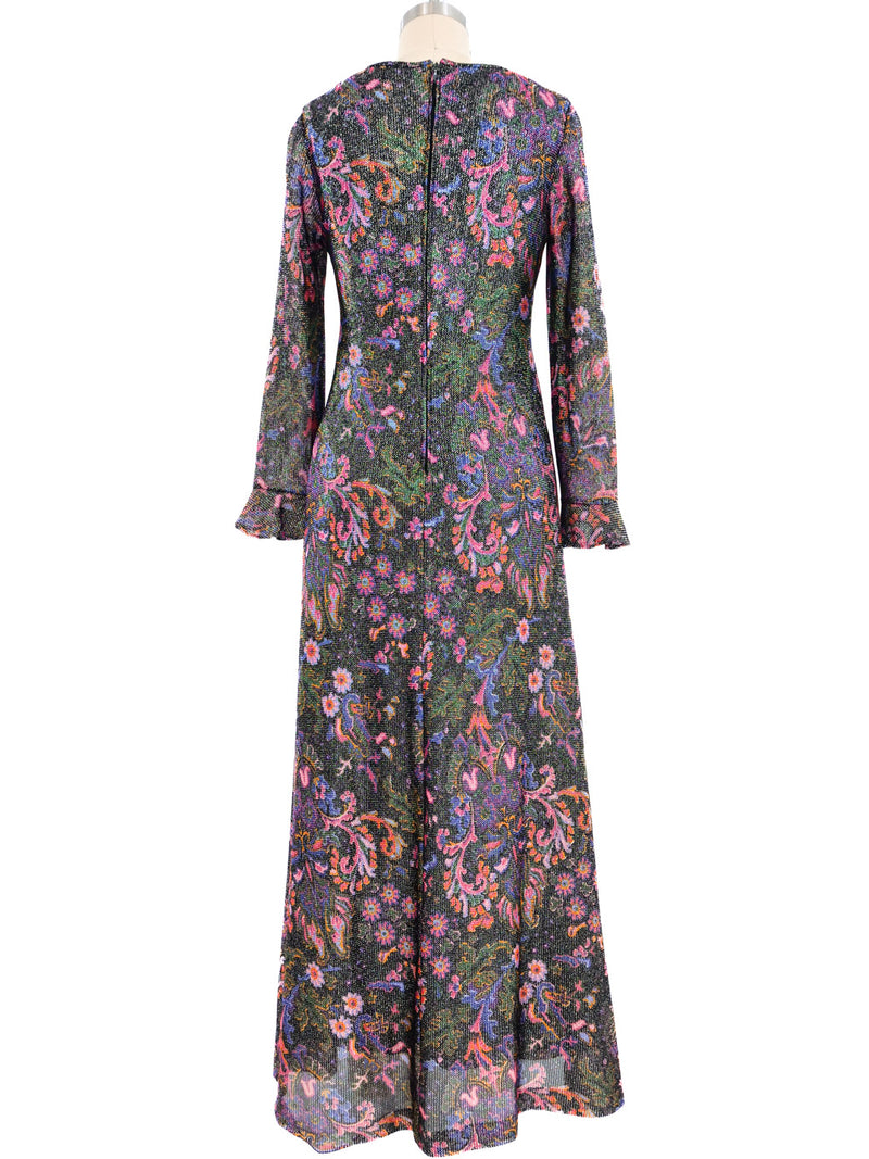 1970s Floral Lurex Maxi Dress Dress arcadeshops.com