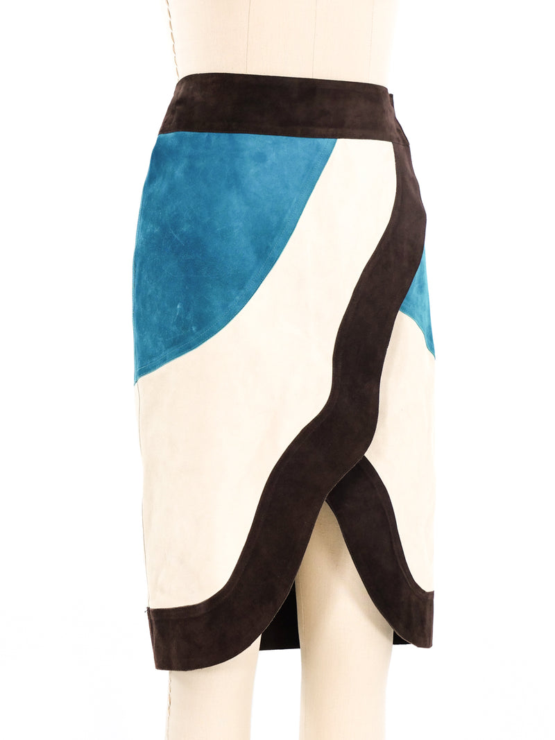 Yves Saint Laurent Colorblock Suede Skirt Bottom arcadeshops.com