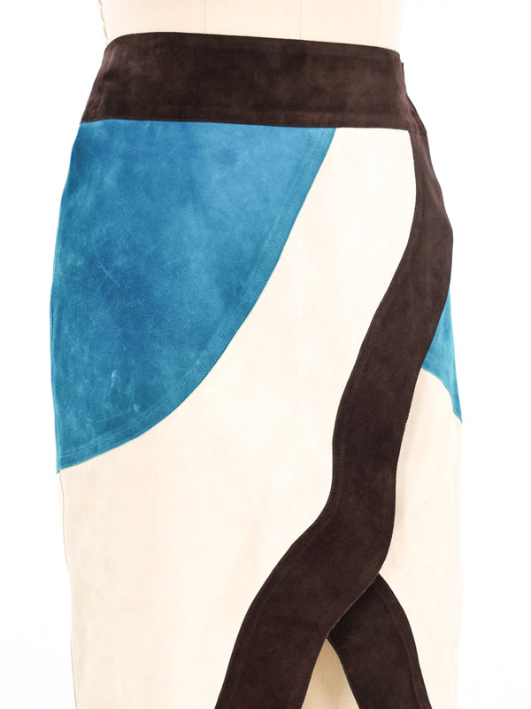 Yves Saint Laurent Colorblock Suede Skirt Bottom arcadeshops.com