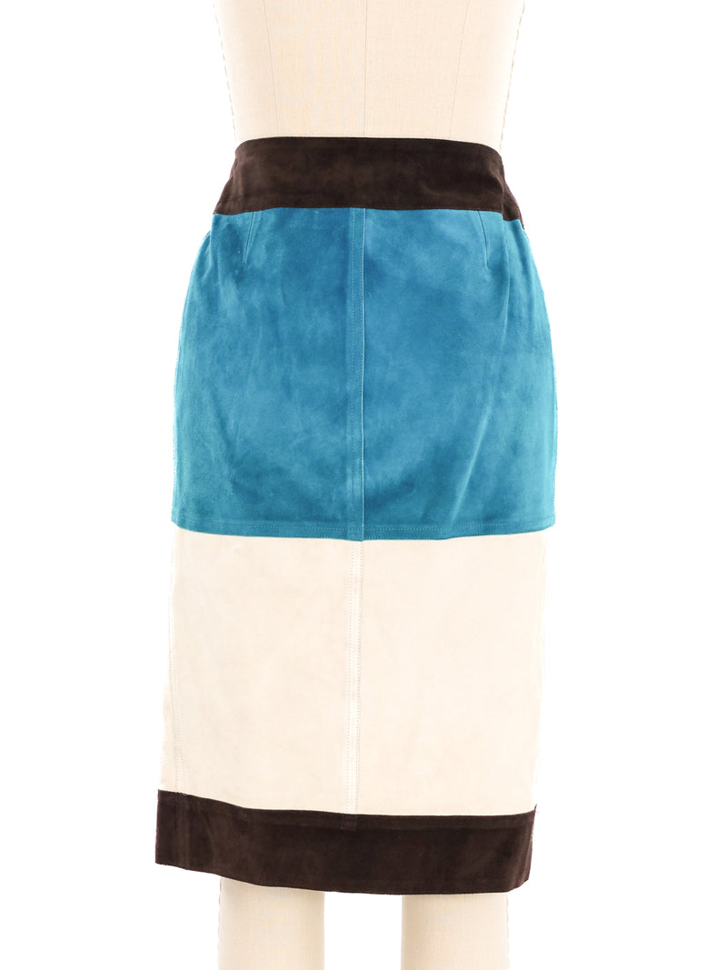 Yves Saint Laurent Colorblock Suede Skirt Bottom arcadeshops.com