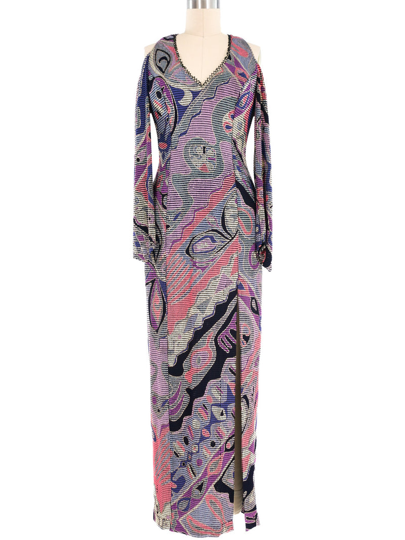 Open Shoulder Metallic Mosaic Maxi Dress Dress arcadeshops.com