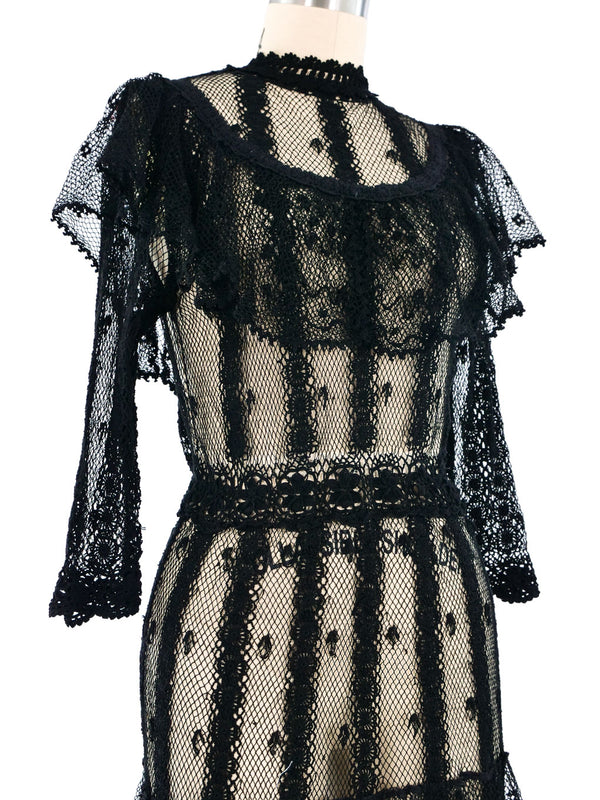Black Crochet Tiered Ruffle Dress Dress arcadeshops.com
