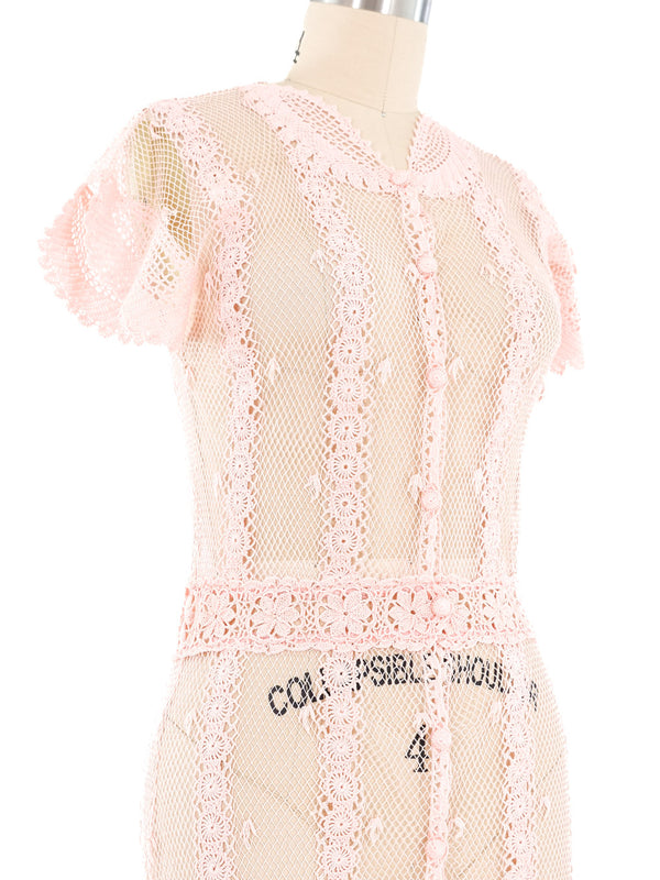 Pink Hand Crochet Mini Dress Dress arcadeshops.com