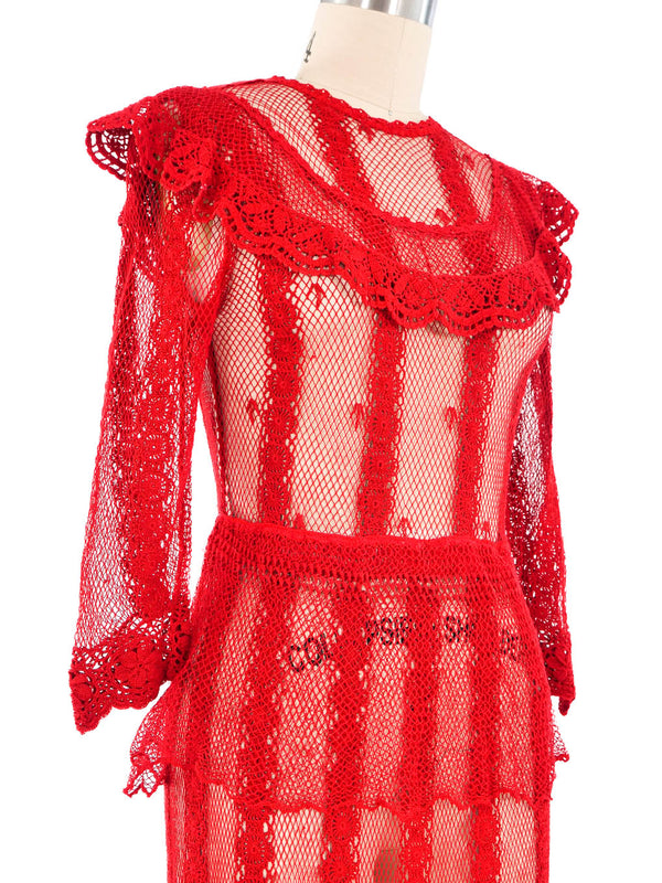 Red Ruffle Net Crochet Maxi Dress Dress arcadeshops.com