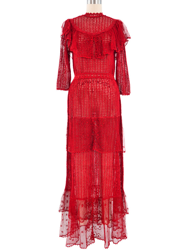 Red Ruffle Crochet Maxi Dress Dress arcadeshops.com