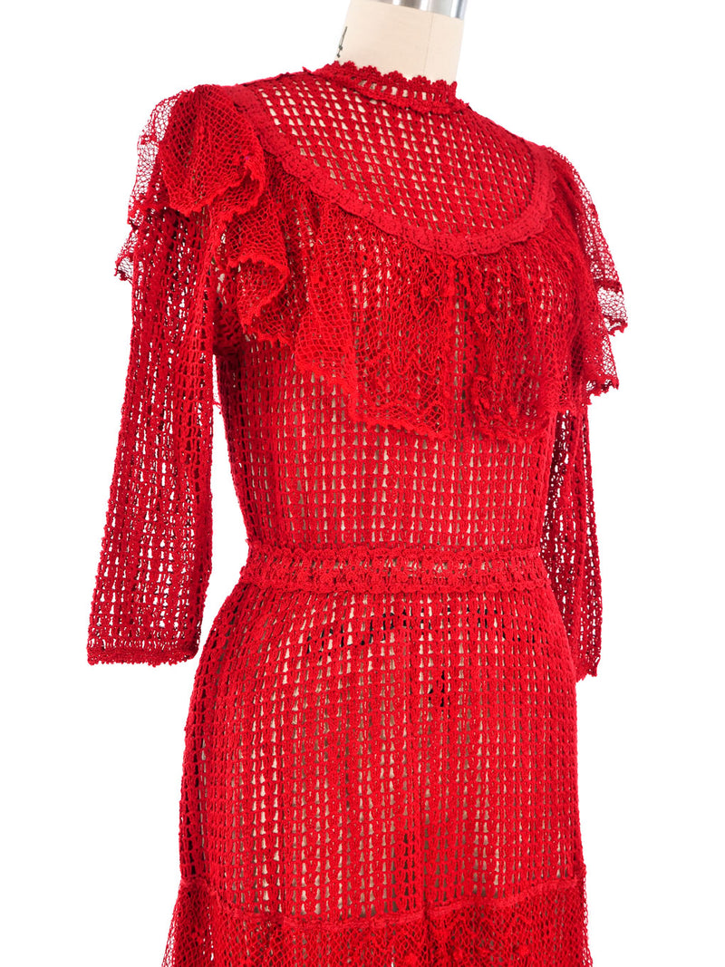 Red Ruffle Crochet Maxi Dress