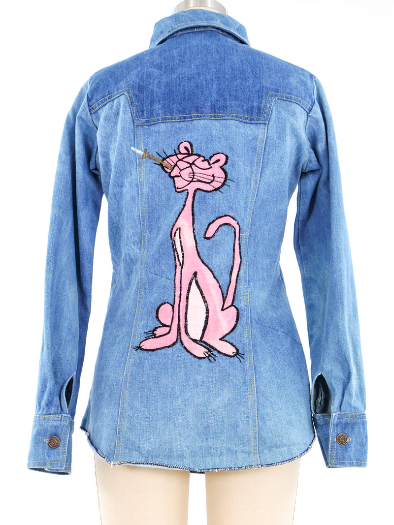 Pink Panther Embroidered Denim Shirt Top arcadeshops.com
