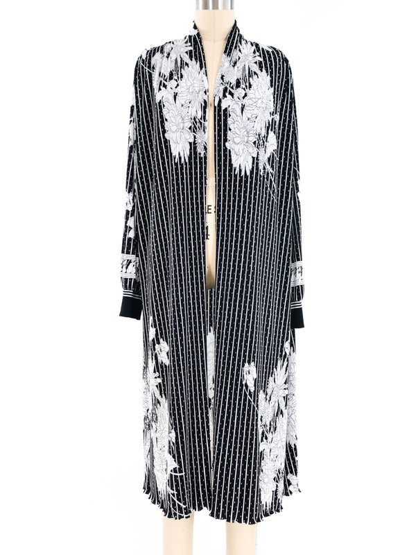 Black and White Pleated Floral Duster Jacket arcadeshops.com