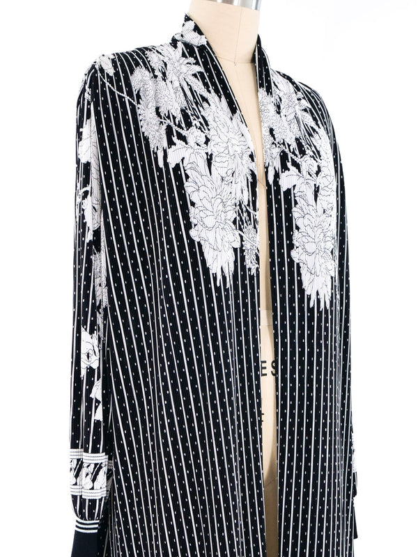Black and White Pleated Floral Duster Jacket arcadeshops.com
