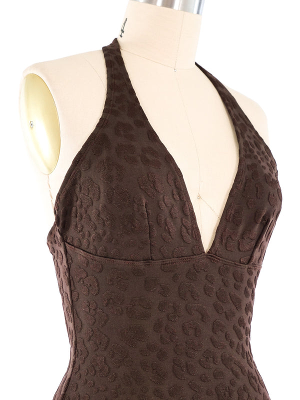 Oscar de la Renta Brown Leopard Halter Neck Swimsuit Suit arcadeshops.com